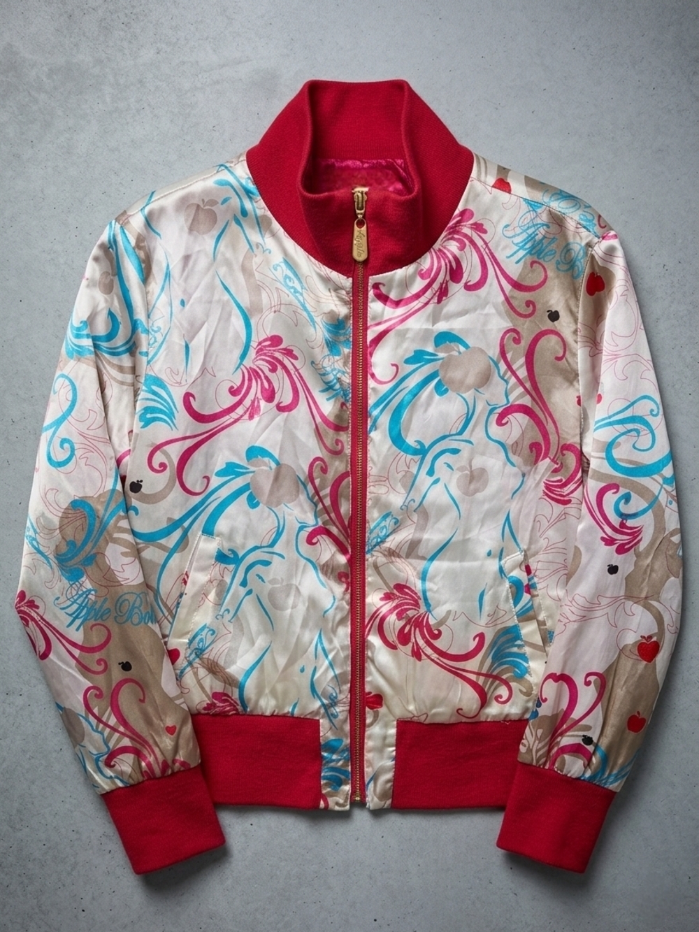 RARE Reversible Apple Bottoms Y2K Satin Bomber Jacket - 2-in-1 Graphic/Solid